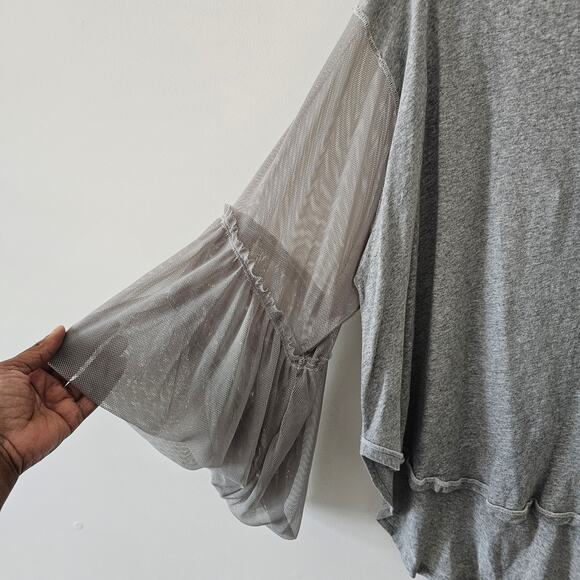 Free People Gray Still Got it Mesh Oversized Bell Sleeves Boho Top Size XS - Picture 3 of 5